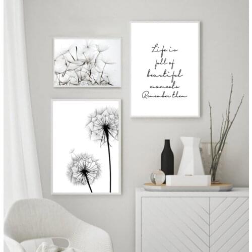 Black and White Canvas Art Painting Life Quoting Nordic Oil Painting and Printing Dandelion Bedroom Home Wall Art Decoration
