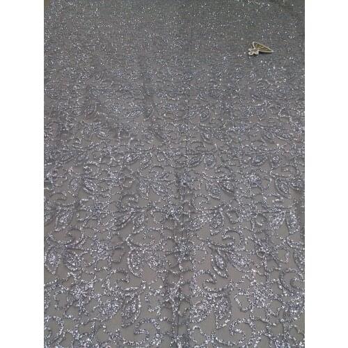 African Net Sequins Laces High Quality silver African French Lace Fabric Selling Embroidered Lace with glued glitter Sequin
