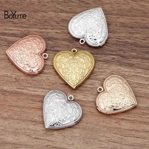 BoYuTe (10 Pieces/Lot) 29MM Metal Brass Heart Pendant Locket Floating Vintage Jewelry Pendant Locket Wholesale