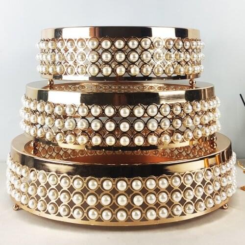 European Round Cake Stand Gold Metal Pearl Romantic Dinner Plates Home Wedding Party Decor Dessert Tray Dessert Plates