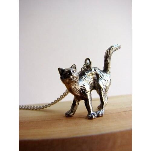 Hot sale Retro 3D Cat necklace new Fashion jewelry Antique Silver/antique bronze/gun black plated,necklaces for women,men