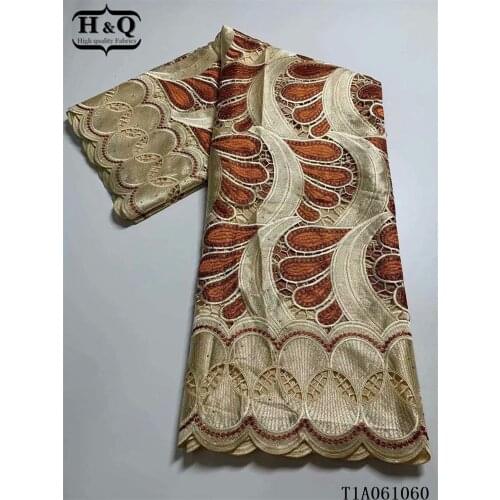 H&Q nigerian lace fabric 2021 high quality african fabric 5 yards for sewing dress hollow-out design frnech cord lace with stone