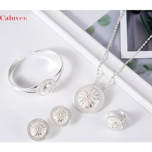 Habasha Bridal Jewelry Ethiopian Jewelry sets for Women Dubai Bangles African Chain Necklace Ring Sets