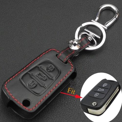 Kutery 3 Buttons Remote Leather Key Case For Kia RIO K2 K5 Sportage Sorento For Hyundai i20 i30 i35 iX20 iX35 Solaris Verna