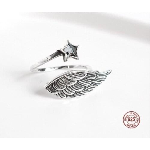 LKO S925 Sterling Silver Ring Fashion Vintage Stars Ring for Personality Mens And womens Trend Silver Ring Jewelry Adjustable