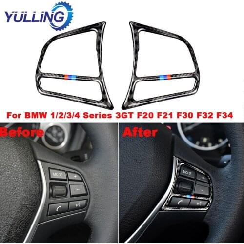 YULLING 1 Pair Carbon Fiber Steering Wheel Button Sticker For BMW 1/2/3/4 Series 3GT F20 F21 F30 F32 F34 Auto Accessories