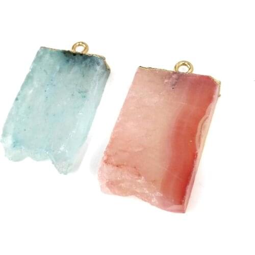 1PC Natural Stone Irregular Rectangular Agates Pendant Necklace Charms Pendant for Jewelry Making DIY Necklace Size 22x38mm