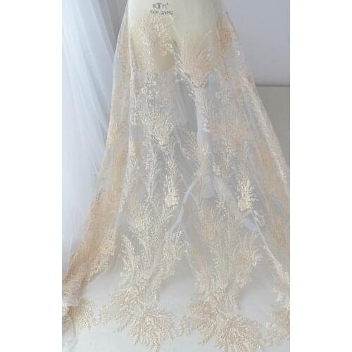 Luxury flowers sequin beaded embroidery lace fabrics for wedding dress high end flowers lace appliques parches