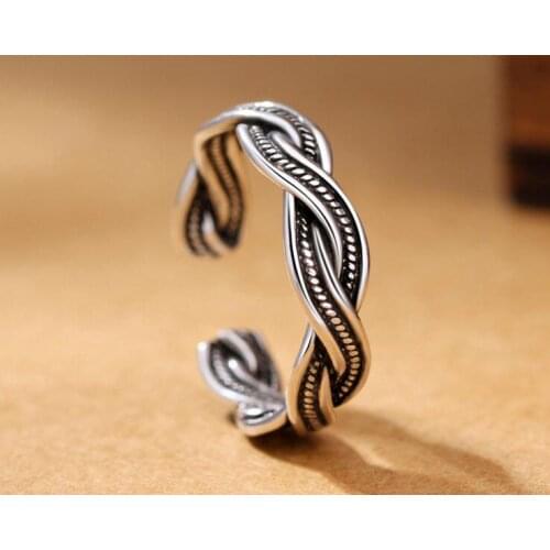 Silver jewelry silver ring mens fashion simple six words hollow ring