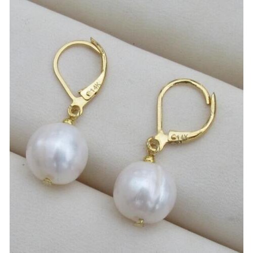 NEW PERFECT 11x12mm AAA+ drop white south sea pearl earring 14k/20
