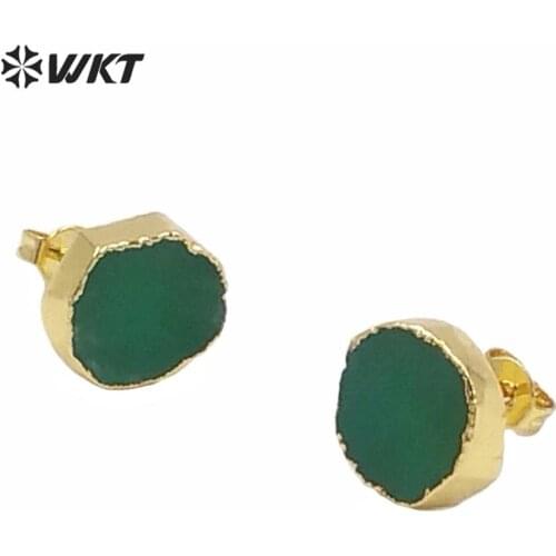 WT-E263 5pcs/Lot Natural Australia Chrysoprase Earrings Green Stone Earrings with 24k Gold Strim Unique Design Earrings Jewelry