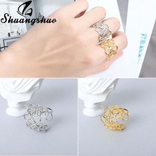 Shuangshuo Punk Geometric Multi Round Finger Ring Minimalist Opening Cocktail Ring Fashion Jewelry for Women Friendship Gift