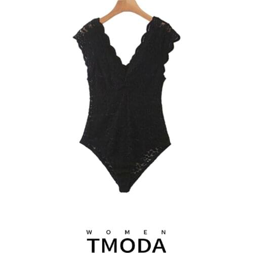 TMODA206 2020 ZA Women Vintage Lace Playsuits Strethy Sleeveless Rompers Ladies Summer Sexy Chic Bodysuit