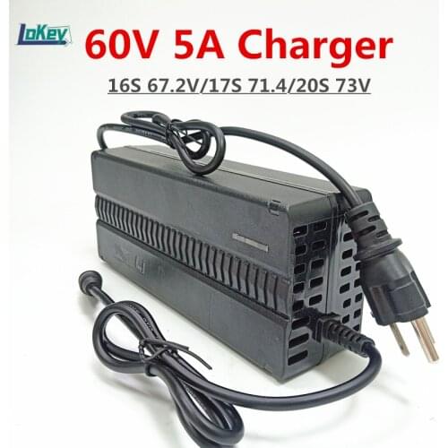 60V 5A Smart Charger for Lithium battery 16S 67.2V 17S 71.4V Li ion 20S 73V Lifepo4 plastic charger for scooter electro tricycle