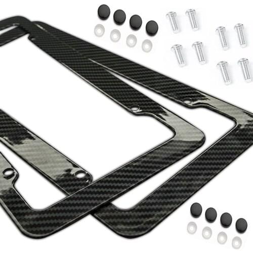 Universal 2pcs License Plate Frame Carbon Fiber Plastic License Plate Frame Bracket with Standard Screw Kits
