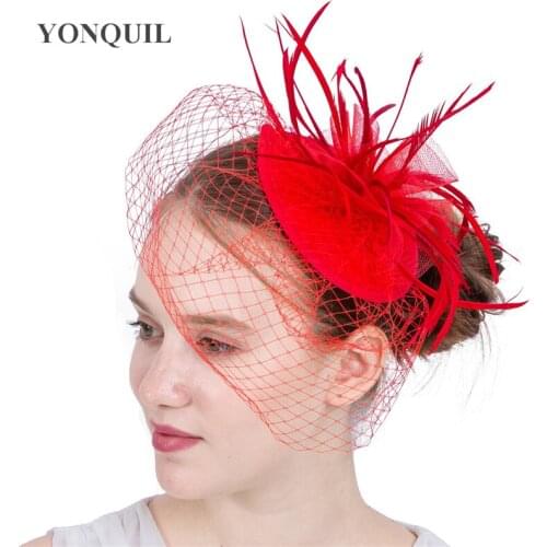 Gorgeous Bridal Wedding Mesh Headwear Net Headdress Formal Dress Women Party Fascinator Accessories With Feathers Chic Headpiece