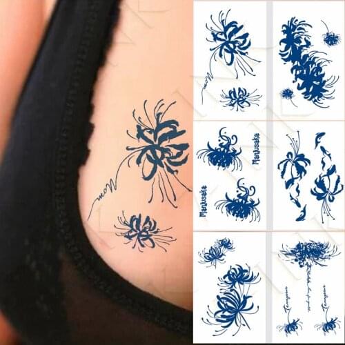 Juice Waterproof Temporary Tattoo Sticker Sexy Chrysanthemum Higan Flower Manjusawa Art Fake Tatto 7-15 Days for Men Women