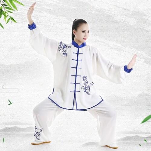 Long Sleeved Wushu Clothes Embroidery TaiChi KungFu Uniform Spring Autumn Female Tai Chi Suit Uniforms Exercise Clothing