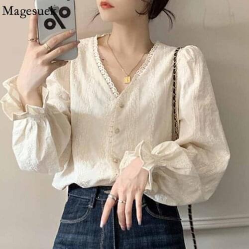 Korean Fashion Hollow Out Crochet Blouse New Spring Autumn Sweet Casual Shirt Women Tops Long Sleeve Chic Blusa Feminina 17076