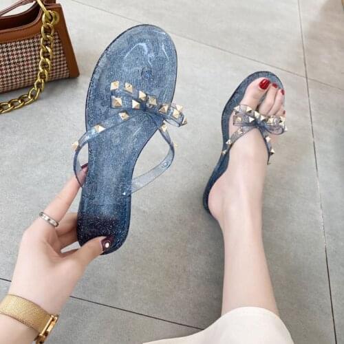 New 2019 Fashion Woman Flip Flops Summer Shoes Cool Beach Rivets big bow flat sandals Brand jelly shoes sandals girls size 36-40