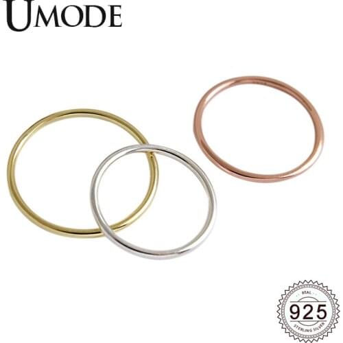 UMODE New 925 Sterling Silver Simple 18K Gold Rings for Women New Gold Rose Gold Ring Jewelry Wedding Party Gifts ALR0720