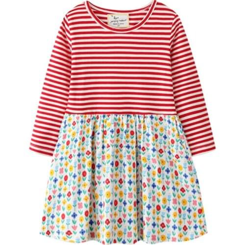 2 3 4 5 6 7 Years Toddler Girls Dress Fashion Striped Print Long Sleeves Flower Print Kids Dresses for Girls Casual Kids Clothes