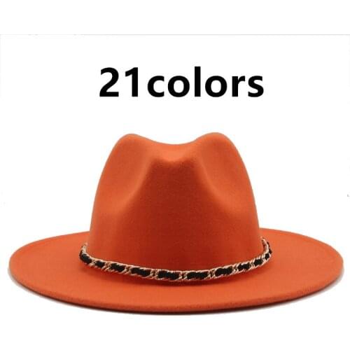 Winter women hats chain belt fascinator wide brim solid jazz caps women fedora hat white green panama formal church felt hat men