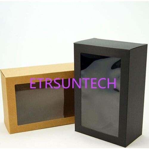 15x8.5x23cm Black/Brown Kraft Paper Box With Window Gift Box cajas de carton Packaging Cookie Macaron Box Wedding Gift Box