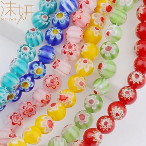 20pcs 8mm Many Colors Round Shape Flower Pattern Strand Lampwork Glazed Glass Beads DIY Jewelry Making Bracelet Necklace