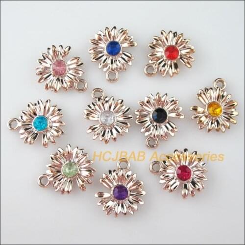 30Pcs KC Gold Color Mixed Crystal Flower Daisy Charms Pendants 21x24mm