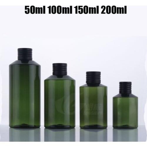300PCS/lot High Grade 100ml PET Bottle, 100cc Plastic Dark Green Bottle with Black Aluminum Caps Lids,Cosmetic Packaging