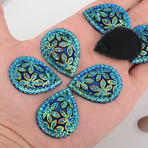 BOLIAO AB Color 4Pcs 30*40mm ( 1.18in*1.57in ) Darp Shape Dark Blue Rhinestone Flatback No Hole Home Holiday Decoration DIY