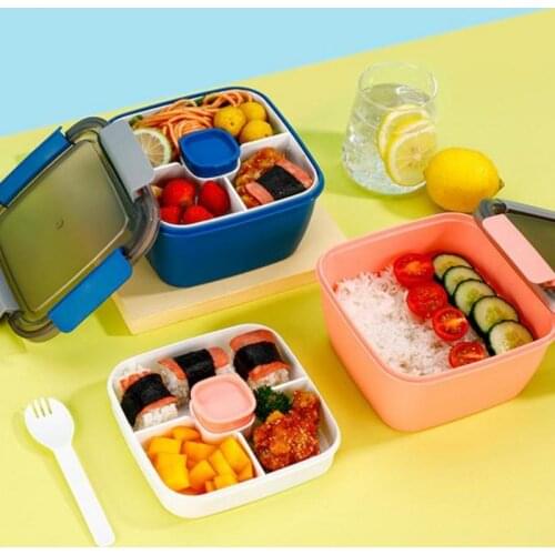 Double-layer Bento Box Detachable 4 Cells Partitions Square Sealed Lunch Box For Students Outdoor Picnic Office Food Container