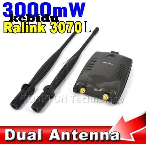 Kebidu 3000mW Wireless Wifi Adapter Receiver + Long Range Dual Wi fi Antenna Ralink 3070L Free Internet for Desktop PC