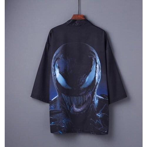 #5045 Harajuku Kimono Cardigan Jacket Sunscreen Coat Men Thin Summer Jacket Men Devil 3d Printed Hip Hop Jacket Black Blue White