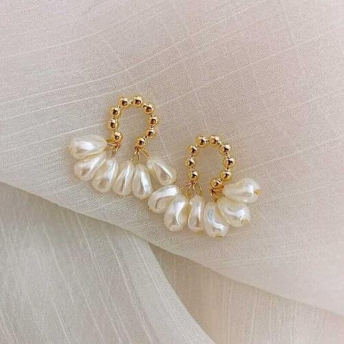Korean Geometric Simulated-pearl Earrings Temperament Lady Earrings Fashion Earrings