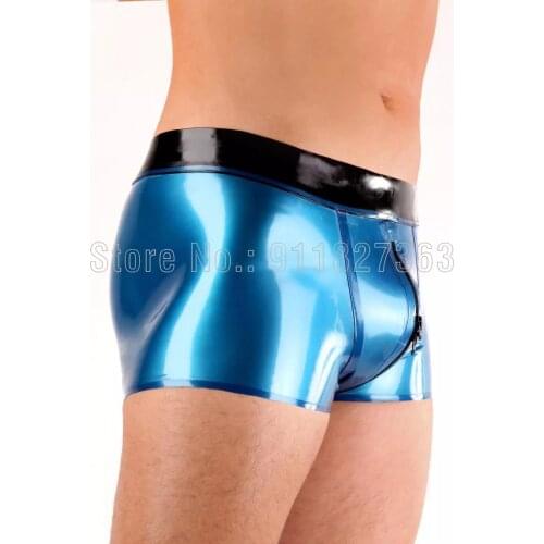 Handmade Latex Boxer Rubber Boxer Crotch Zipper Two Way Zip Mens Latex Underwear