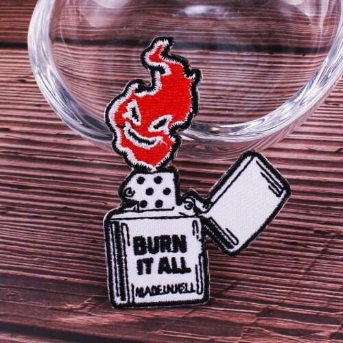 Lighter Patch Pink Biker Embroidered Patches For Clothing Punk Applique Badges Patches On Clothes DIY Hippie Jacket Stickers