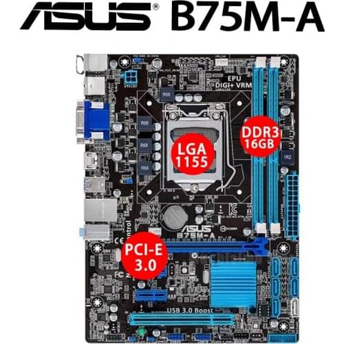 LGA 1155 Asus B75M-A Motherboard DDR3 16GB PCI-E 3.0 Core i7/Core i5/Core i3 HDMI VGA Desktop B75 Placa-Mãe 1155 Micro ATX Used