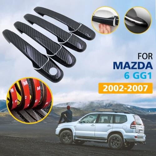 Black Colour Carbon Fiber Door Handles Cover Trim Set for Mazda 6 Mazda6 Atenza GG1 2002~2007 Car Accessories Stickers 2003 2004