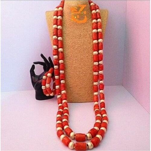 Fantastic 60inches Long Coral Necklace Bracelet Jewelry Set for Men Quality Real Coral Men Beads Wedding Groom Jewelry CNR909