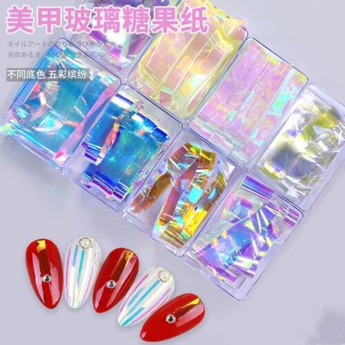 Nail Decal Glass Nail Stickers Tips Gradient Aurora Laser Glass Fragments Paper Full Wraps DIY Nail Strips Manicure Accessories