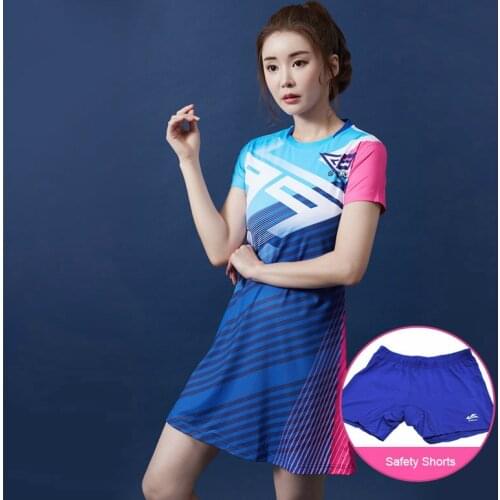 New Women Sport Badminton Dress Quick-drying Breathable Tennis Dress Slim Sportswear Sports Set with Safety Shorts