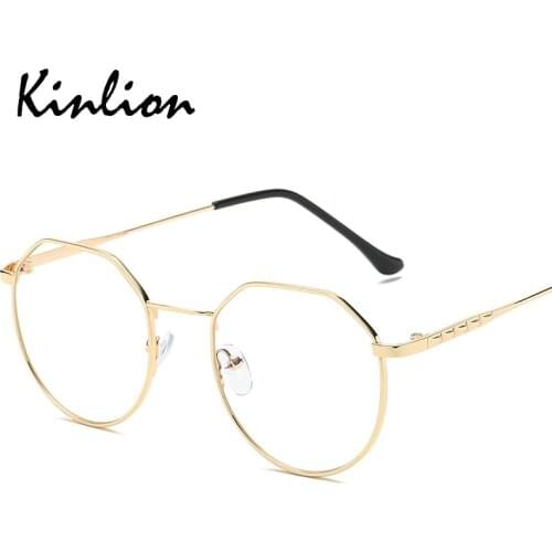 Kinlion Polygon Clear Blue Light Glasses Women Irregular Metal Men Eyeglasses Retro Vintage Women Glasses Frame Optical Gafas