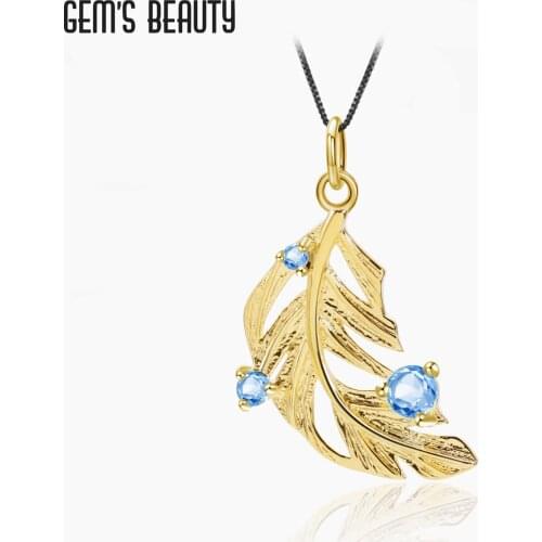 GEMS BEAUTY 18K Gold Filled Maple Leaves Necklace Natural Swiss Blue Topaz Handmade Necklace For Women Romantic Gift