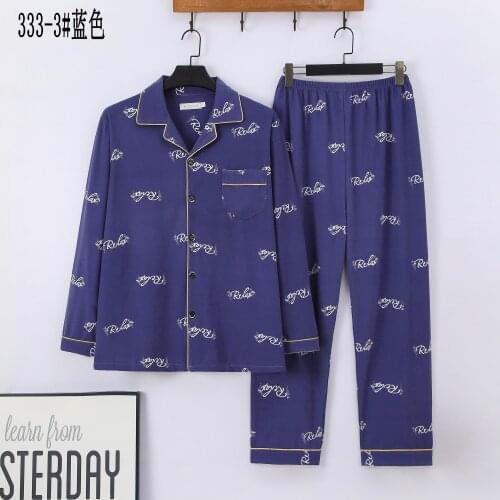 New Mens Cotton Pajama Set Men Pajamas Loose Sleepwear Father Style Soft Leisure Nightgown Men Autumn Winter Homewear Clothes