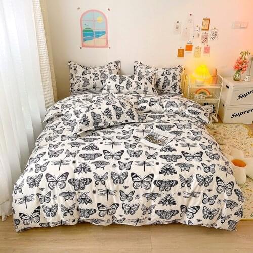 Black Butterfly Pattern Duvet Cover Pillowcase 3pcs 220x240,Quilt Cover Blanket Cover 210x210,Superfine Fiber Bedding Set