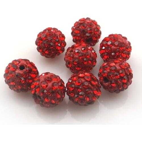 100pcs/lot 10mm Red Color Rhinestone Loose Beads 6 Rows Pave Disco Ball For Jewelry Making