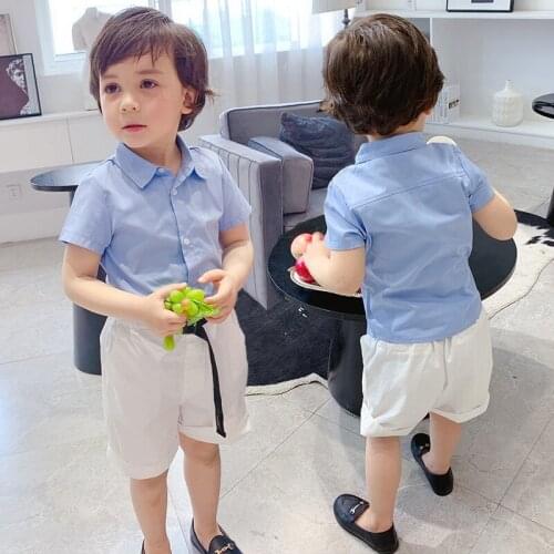 Kids Clothing 2-8 Y Toddler Boys Shirts 2021 Summer New Baby Solid Color Casual Shirts Korean Short Sleeve Tops For Boy Clothes