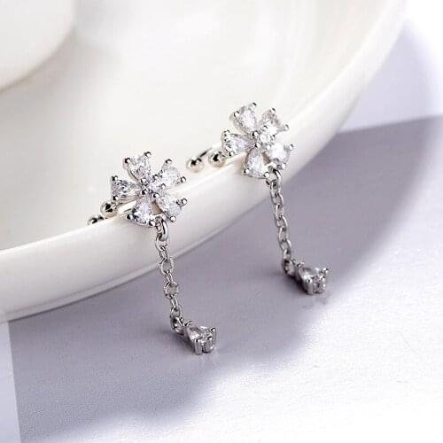 A Girl' 1 pcs Daisy Flower Clip Earring For Women Zircon Tassel Water Drop Non-pierced Simple Korea Girlfriend Gifts Jewelry